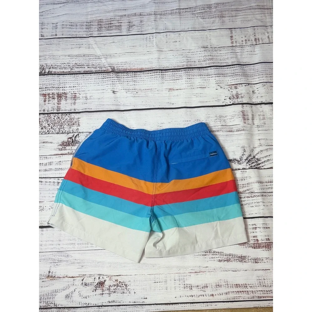 Chubbies Mens 5.5 Inseam Retro Stripe Swim Trunks Blue Orange Small